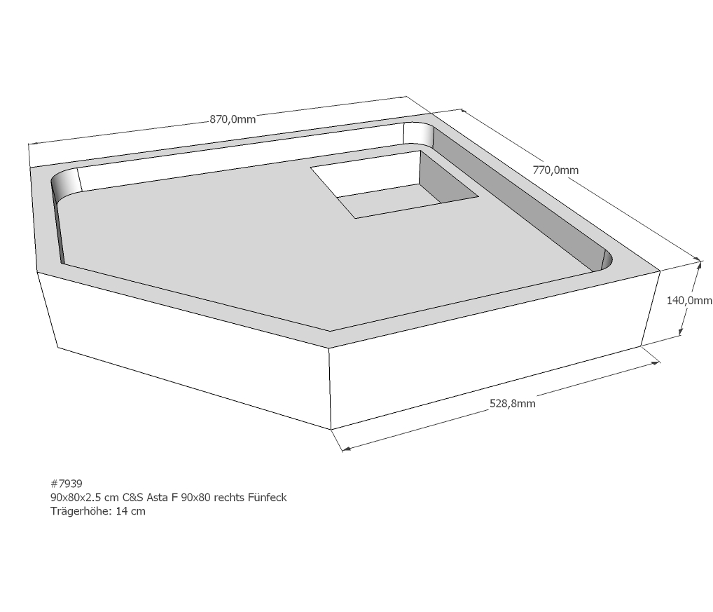 Duschwannenträger für Asta F 90x80 rechts