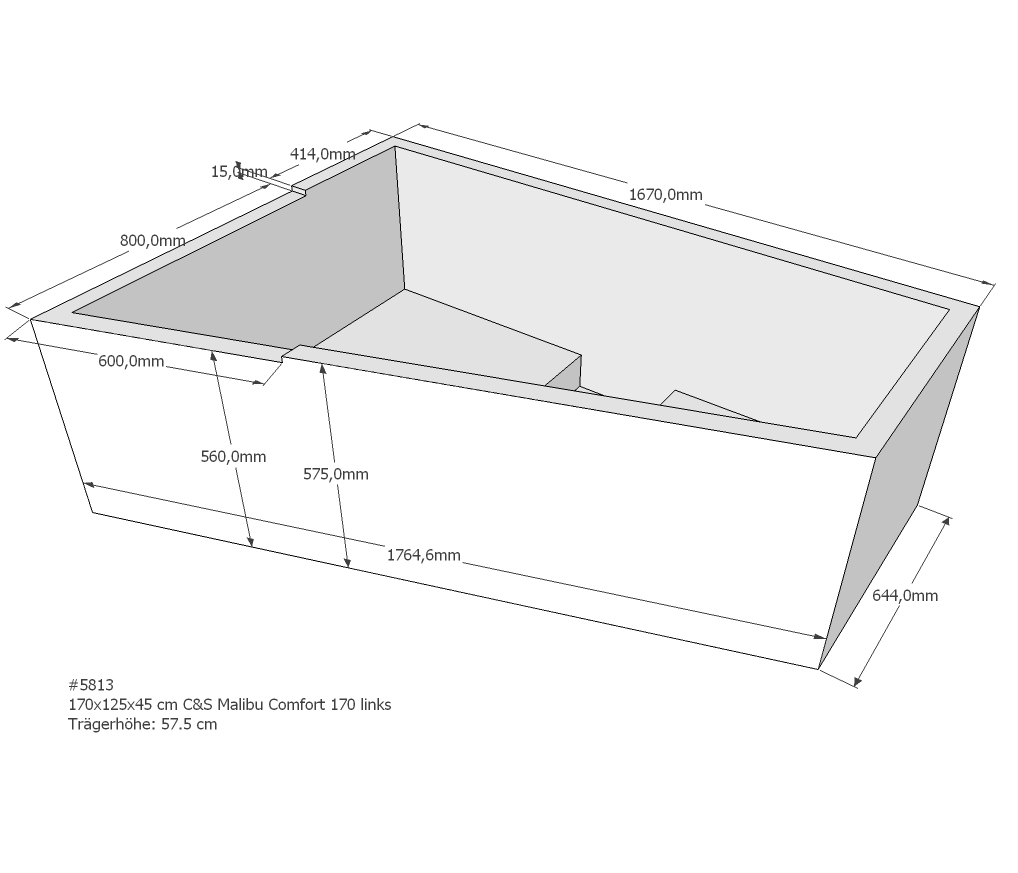 Badewannenträger für Malibu Comfort 170x125 links