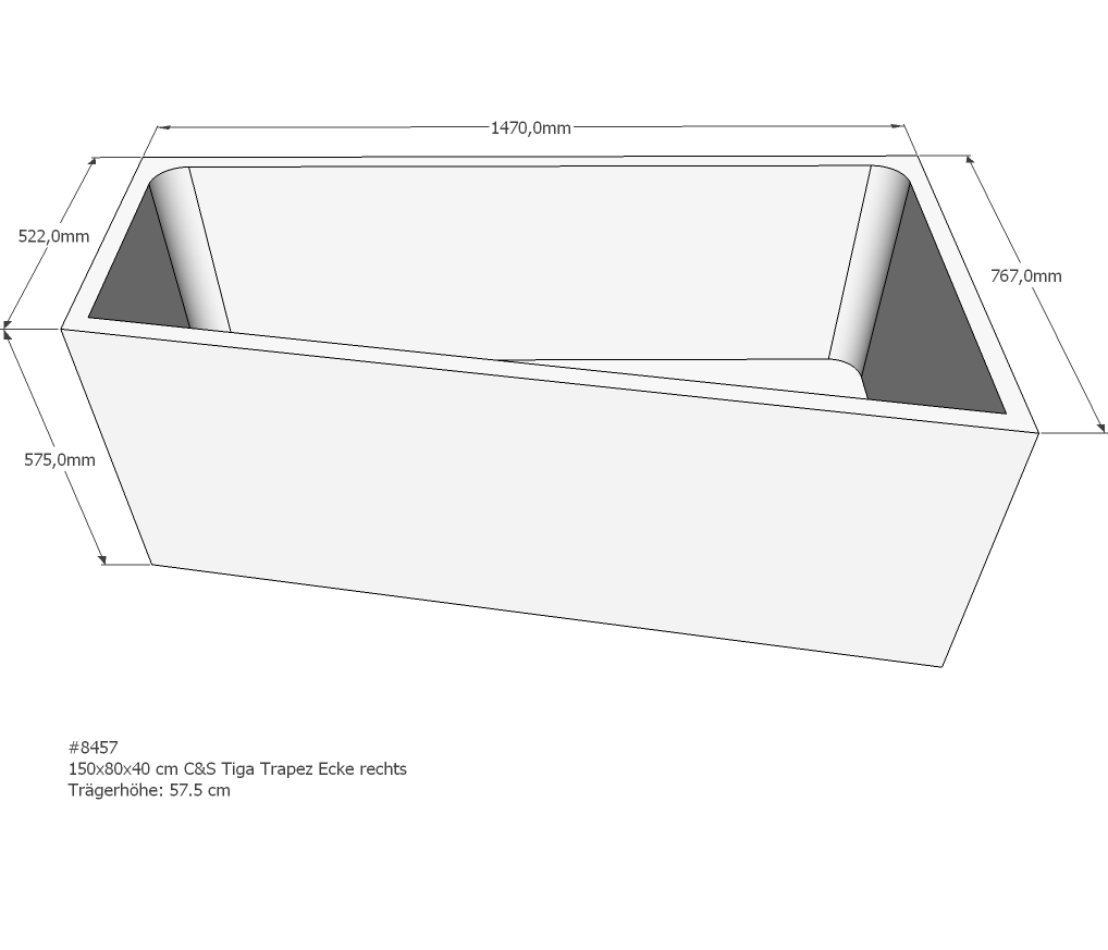 Badewannenträger für Tiga 150x80 rechts