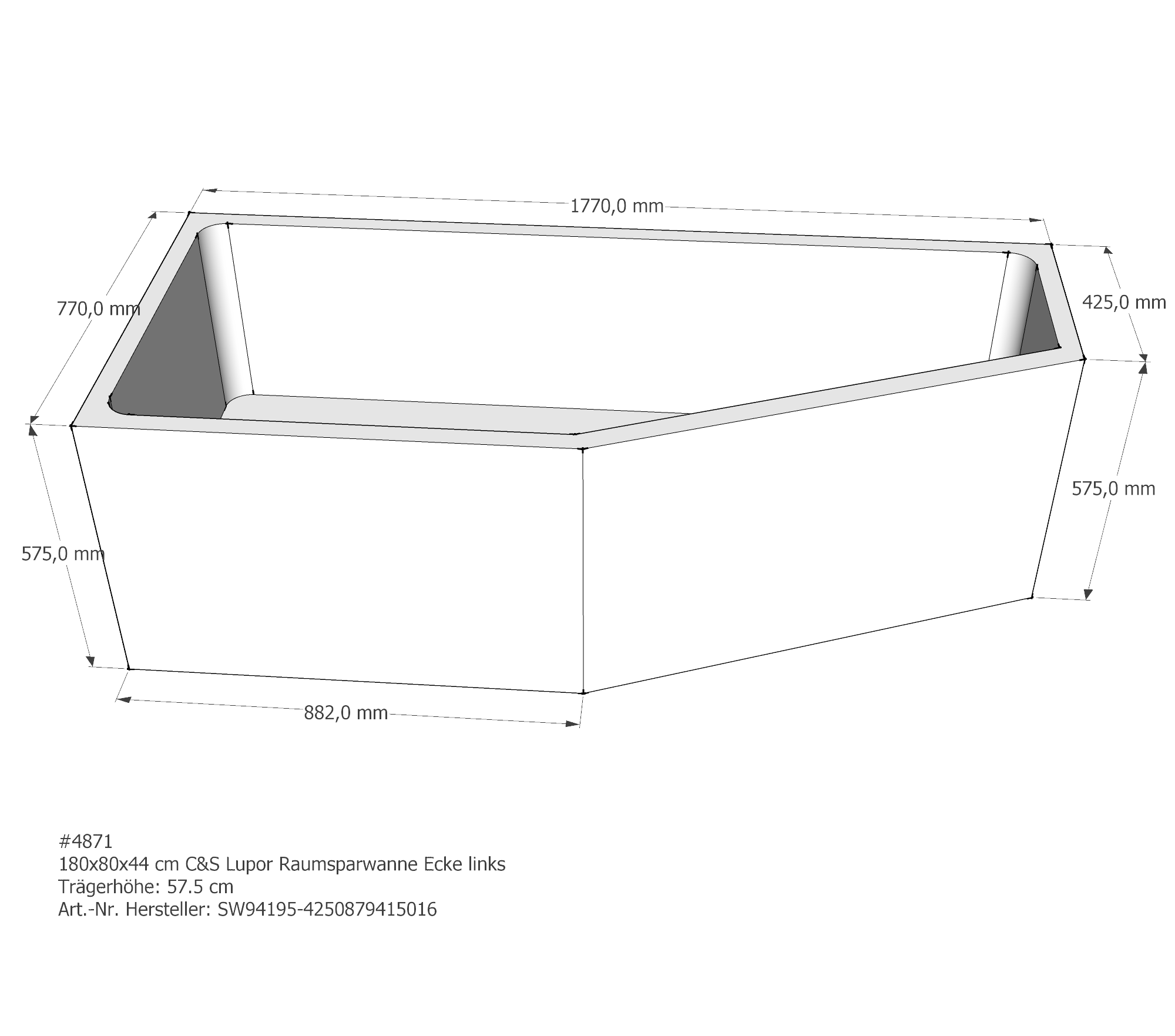 Badewannenträger für Lupor 180x80 links