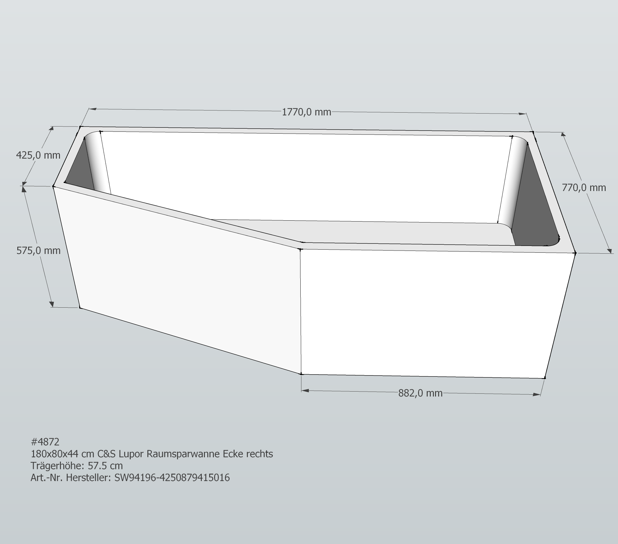 Badewannenträger für Lupor 180x80 rechts