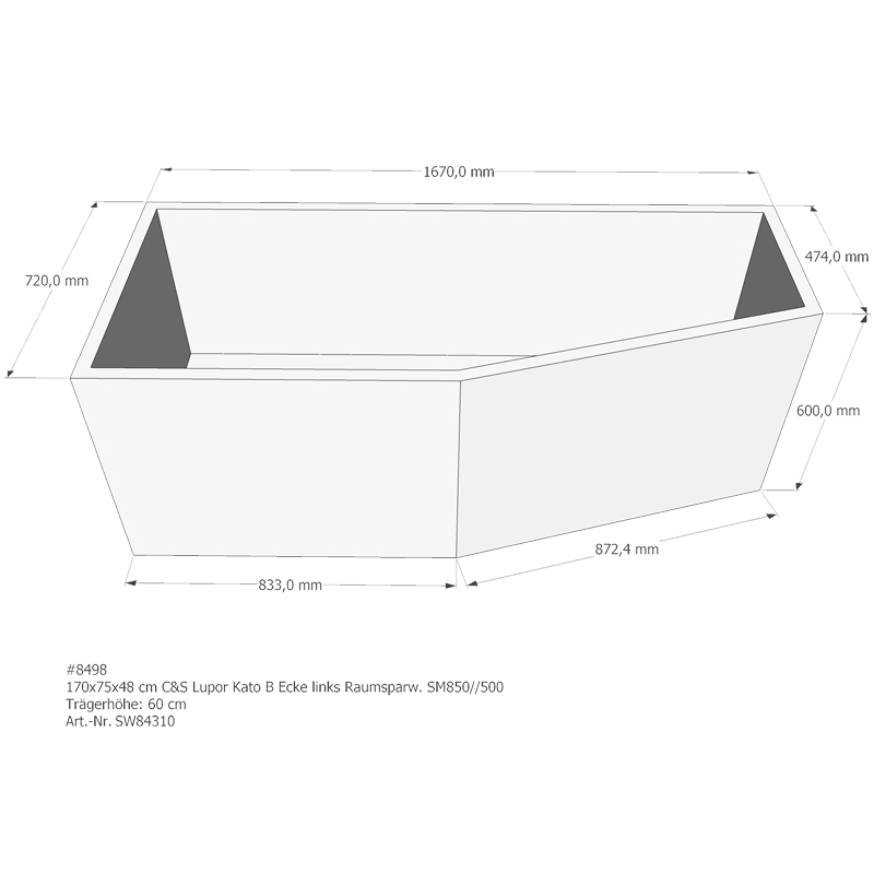Badewannenträger für Lupor Kato B 170x75 links